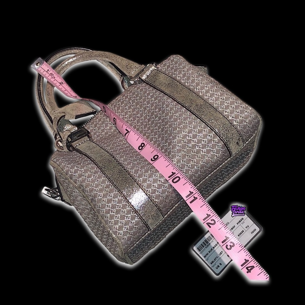 FENDI Vintage Zucca ‘FF’ Logo Metallic Silver & Beige Zuchinno Monogram Mini Bag - Picture 5 of 15